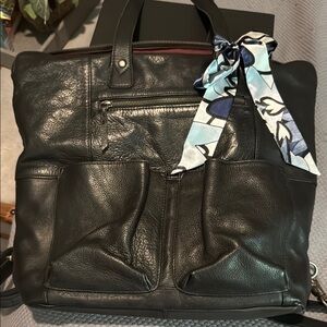 From free people, Black Leather Tote with Floral Scarf